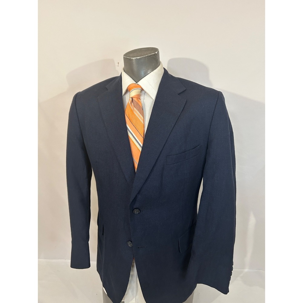 JOS A BANK Solid Black 51% Linen 47% Wool Single Breast Blazer Size 44S